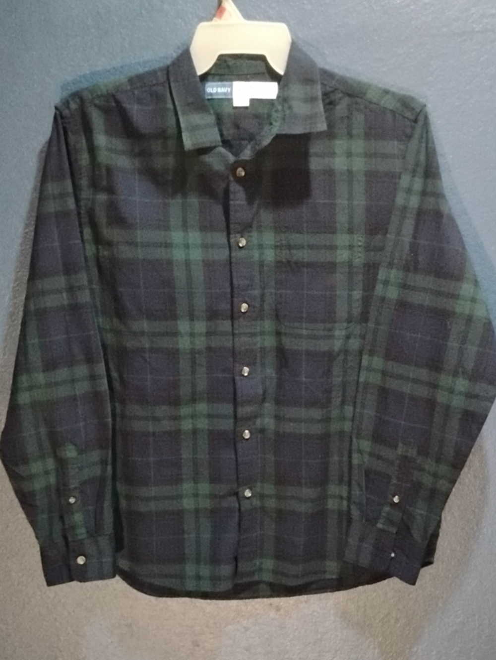 Old Navy Men’s Navy and Green Plaid Button-Down Shirt